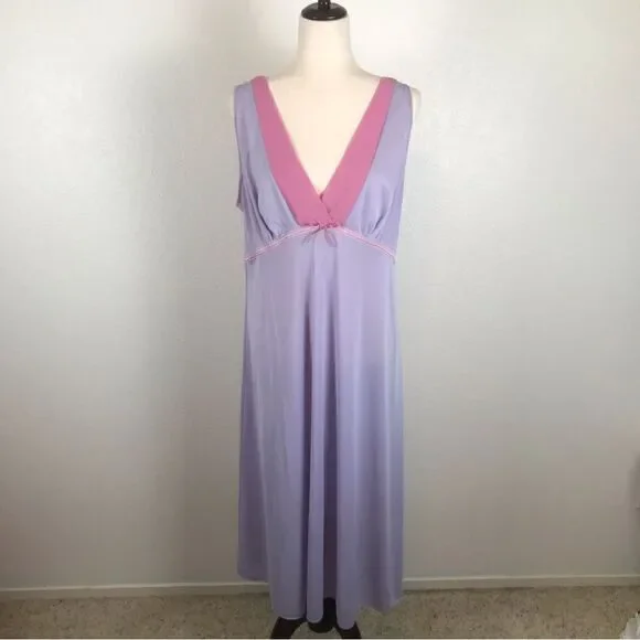 Vintage Vanity Fair lavender & mauve deep V neck & back Maxi slip dress XL* - Picture 1 of 6